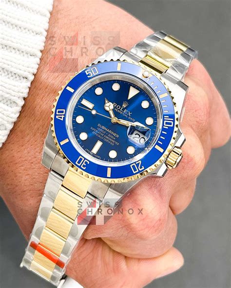 rolex two tone blue replica submariner|rolex submariner blue dial bezel.